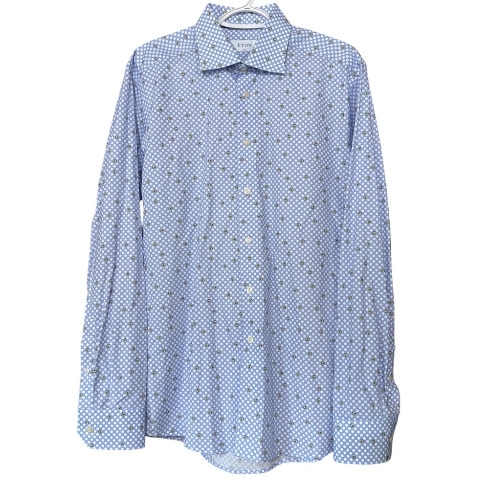 ETON Avocado All Over Print 42 Men's 16.5 Slim Dress Shirt Poplin Polka Dot